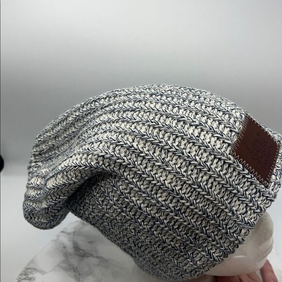 LOVE YOUR MELON Navy and White Marled Cotton Knit Slouchy Beanie-OS - Picture 6 of 6